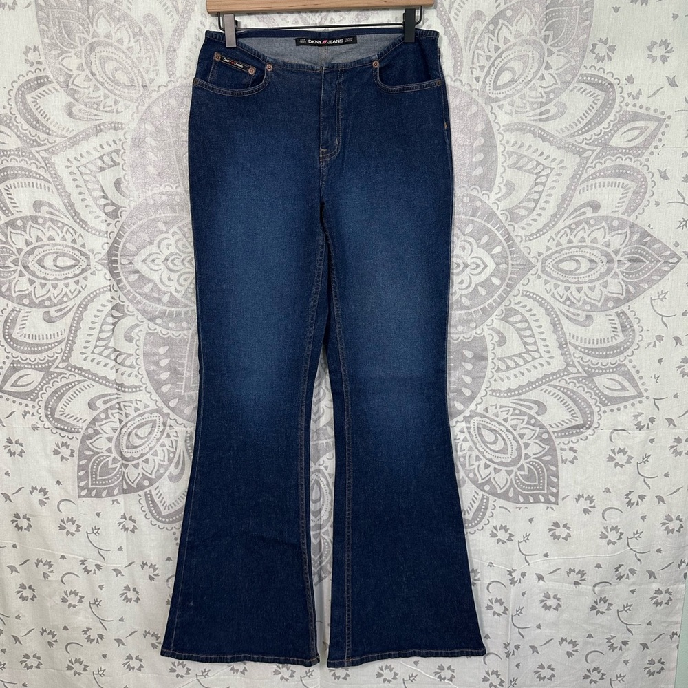 New $109 DKNY Donna Karen New York Blue Jeans 90s Y2K Flare Stretch Womens 9